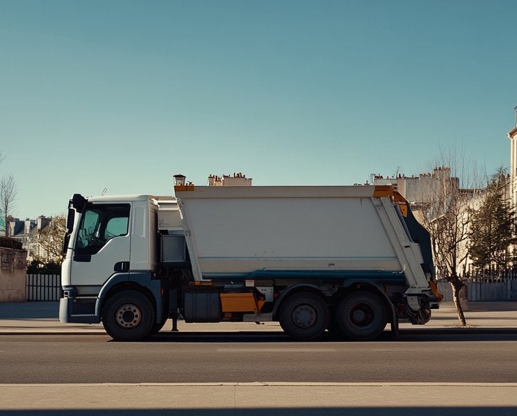 Camion de collecte de déchets urbains stationné en ville