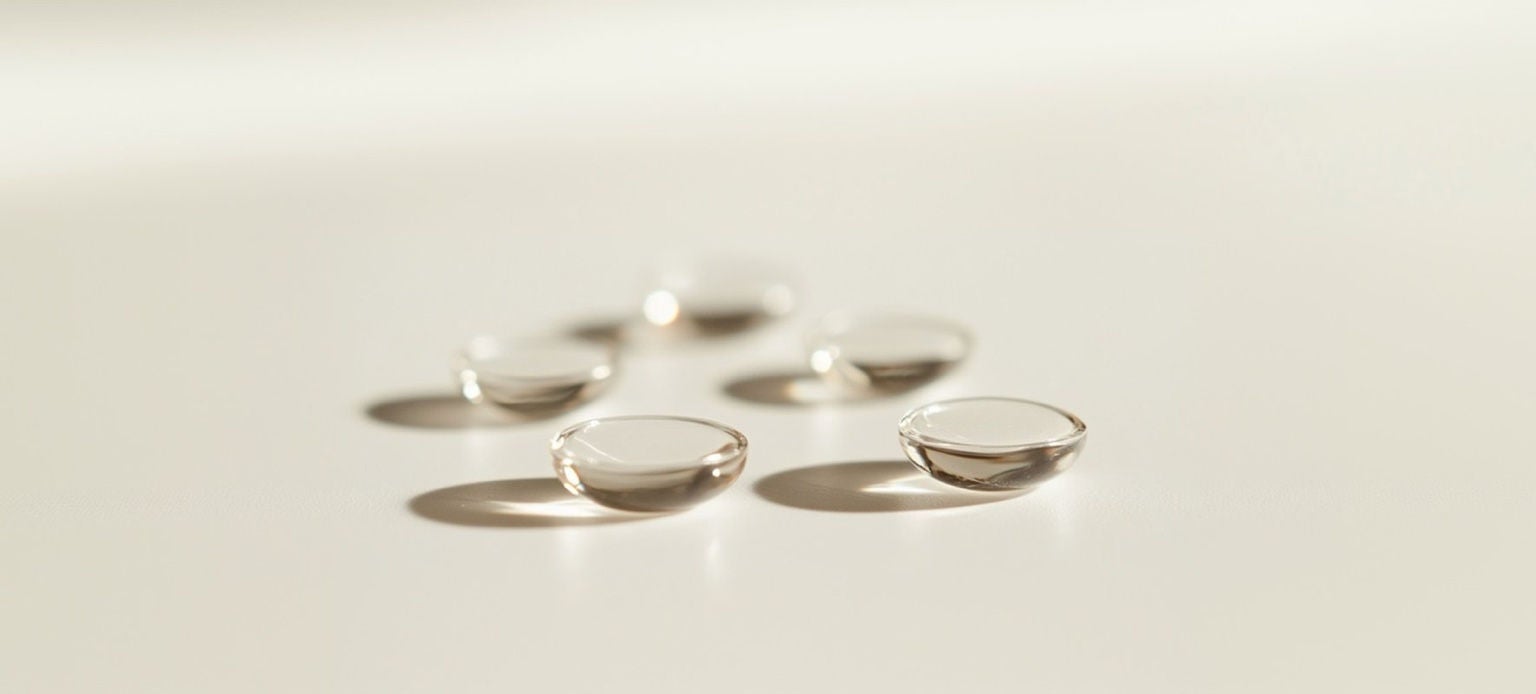 Lentilles de contact transparentes disposées sur un fond clair