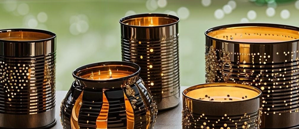 Photophores métal perforés sur table en bois