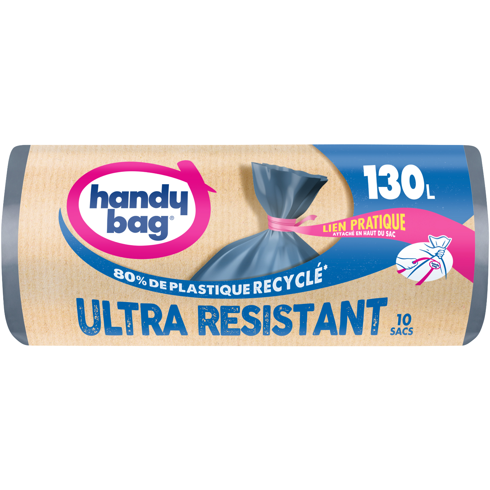 Sacs poubelle Handy Bag Ultra Resistant Lien Pratique 130 litres 10 sacs