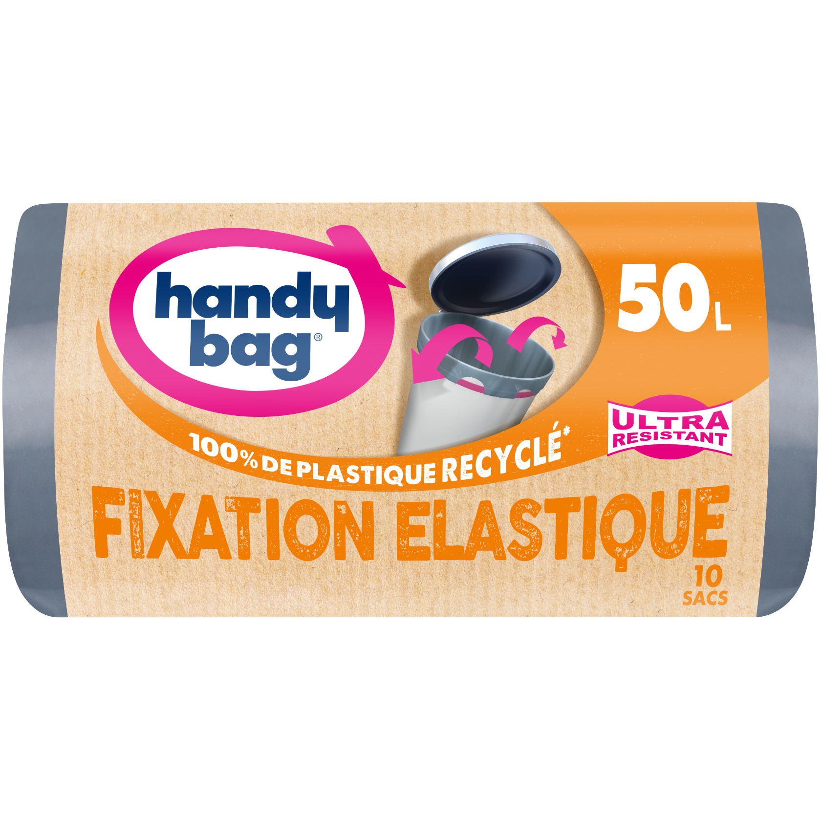 Sacs poubelle Handy Bag Fixation Elastique 50 litres 10 sacs