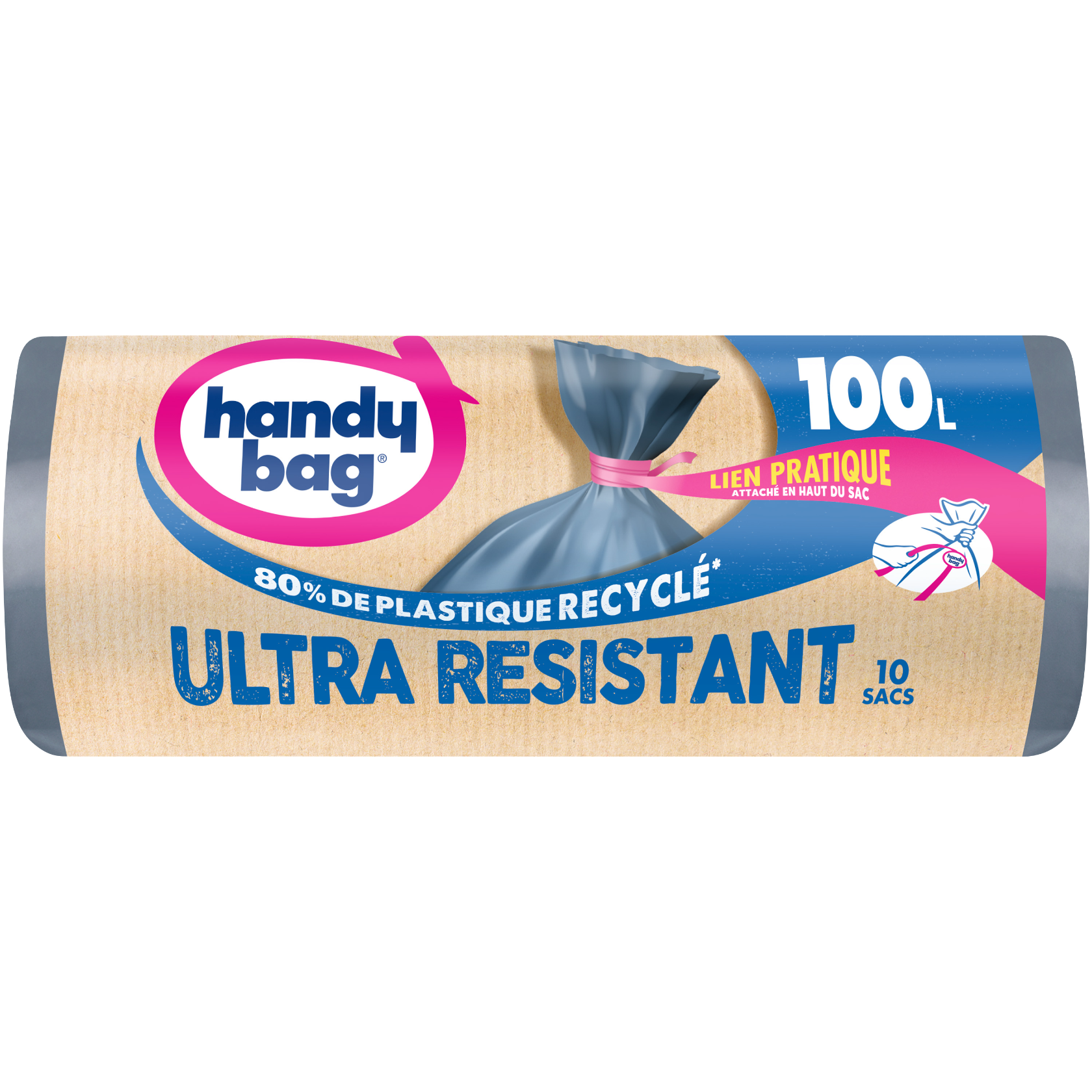 Sacs poubelle Handy Bag Ultra Resistant Lien Pratique 100 litres 10 sacs