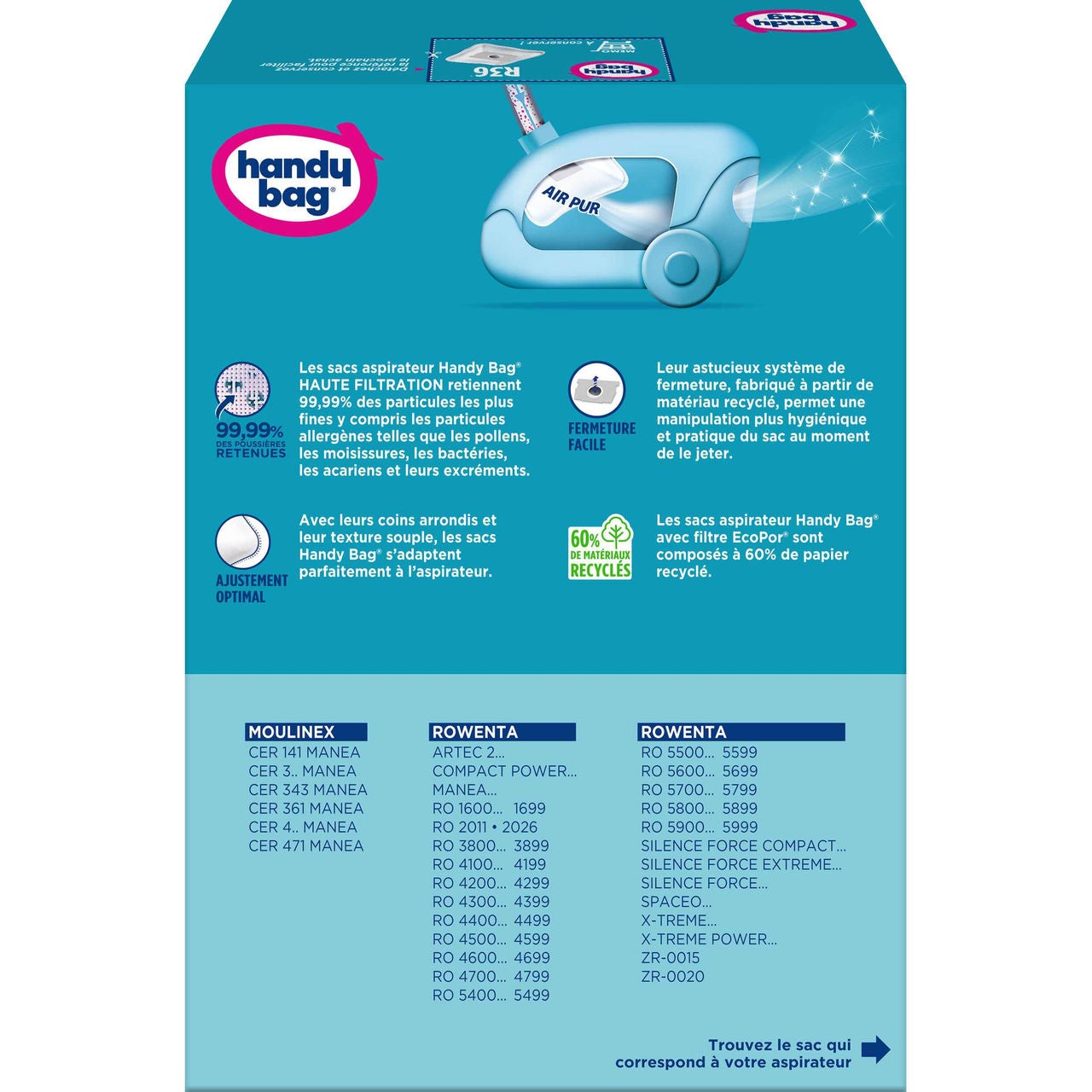 Handybag sac aspirateur r36 compatibilites rowenta moulinex