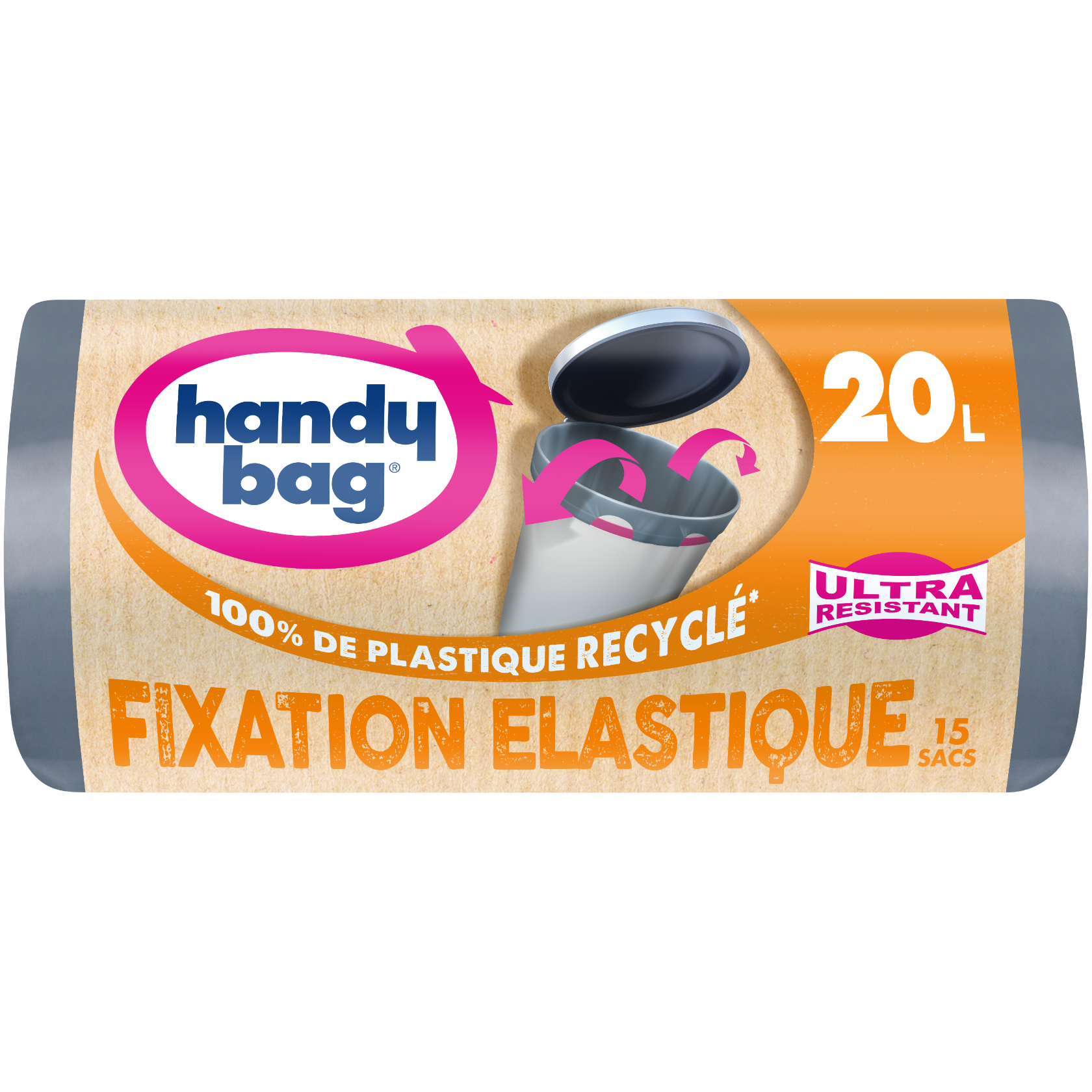 Sacs poubelle Handy Bag Fixation Elastique 20 litres 15 sacs