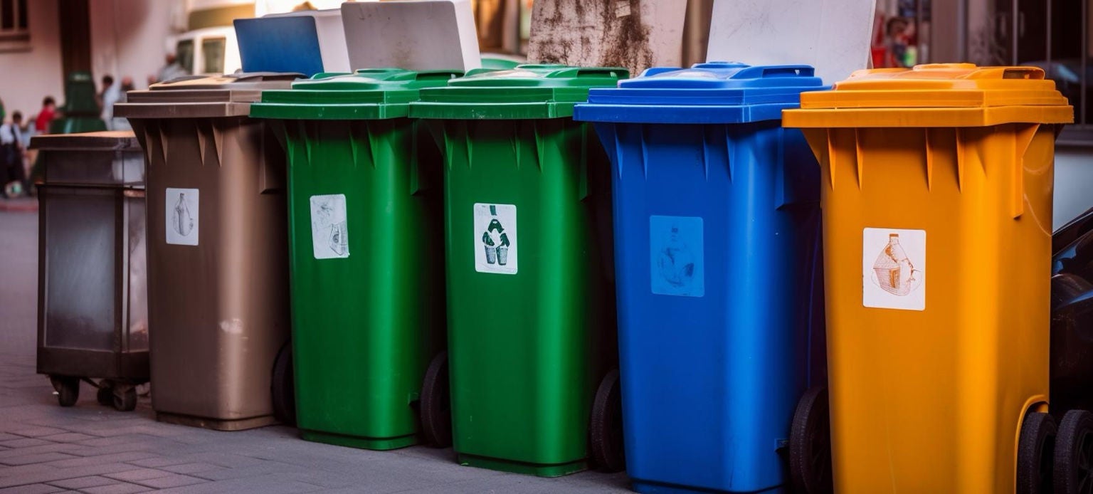 Une rangée de poubelles de recyclage urbain colorées