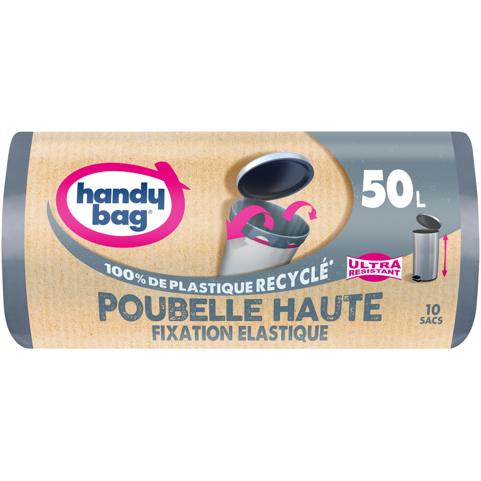 Sacs poubelle Handy Bag Poubelle Haute Fixation Elastique 50 litres 10 sacs