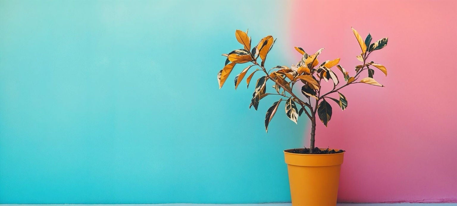 Sac de jardin jaune contenant une plante d’intérieur