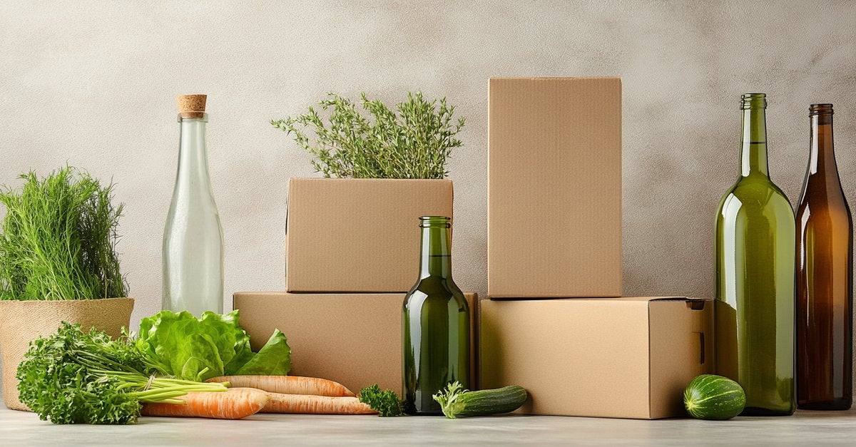 Cartons et bouteilles avec légumes frais ecoresponsable