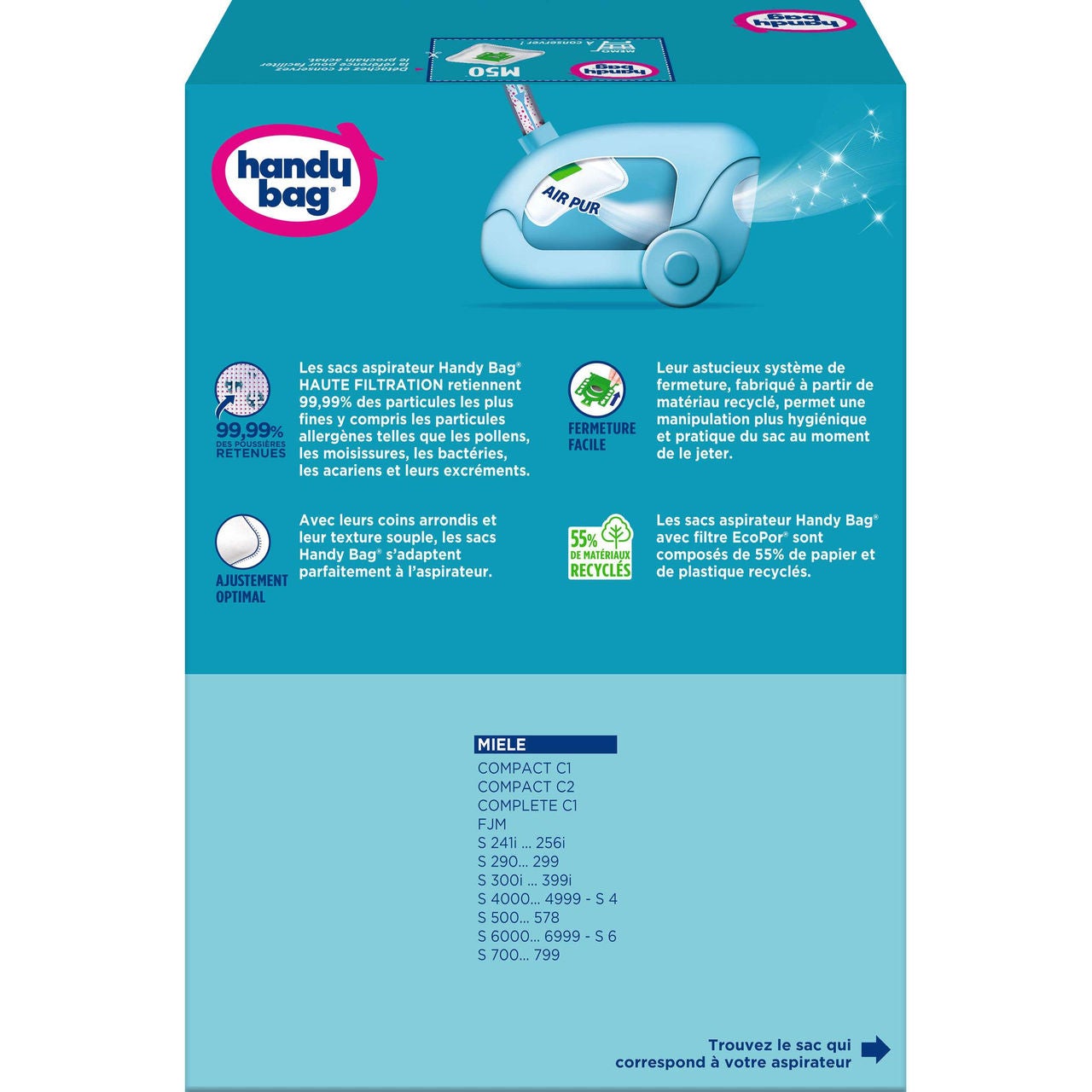 Handybag dos boite sacs aspirateur m50 compatibilites