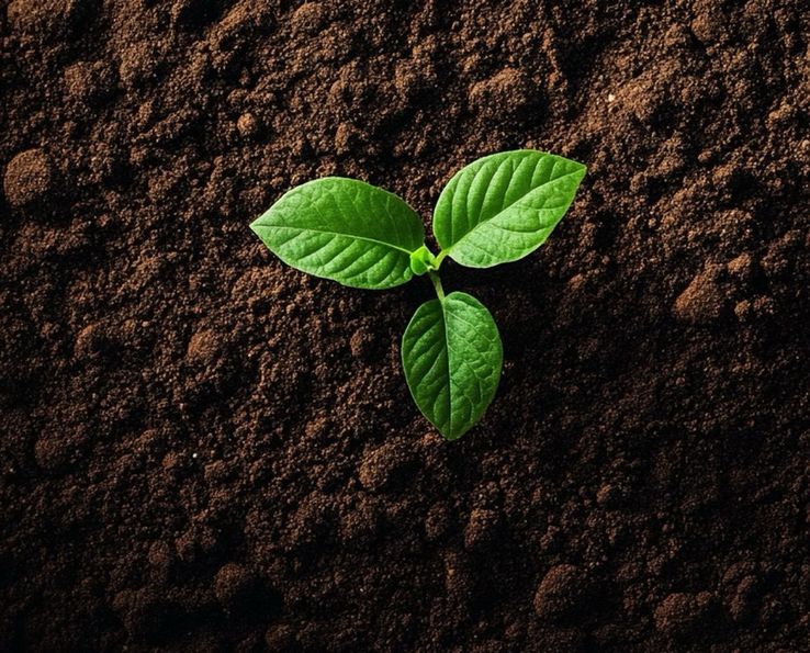 Jeune plante sur terre noire en gros plan