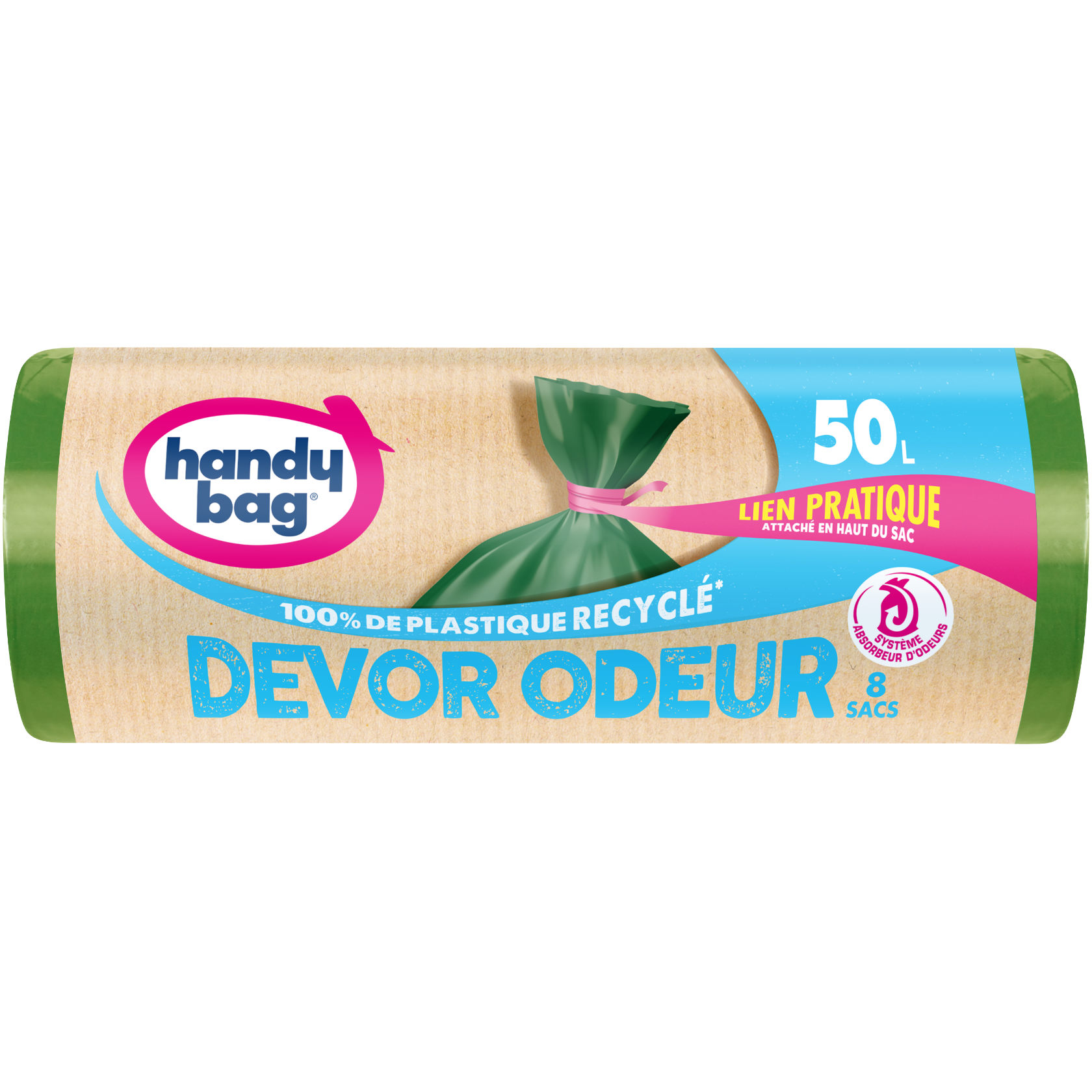 Sacs poubelle Handy Bag Devor Odeur  Lien Pratique 50 litres 8 sacs