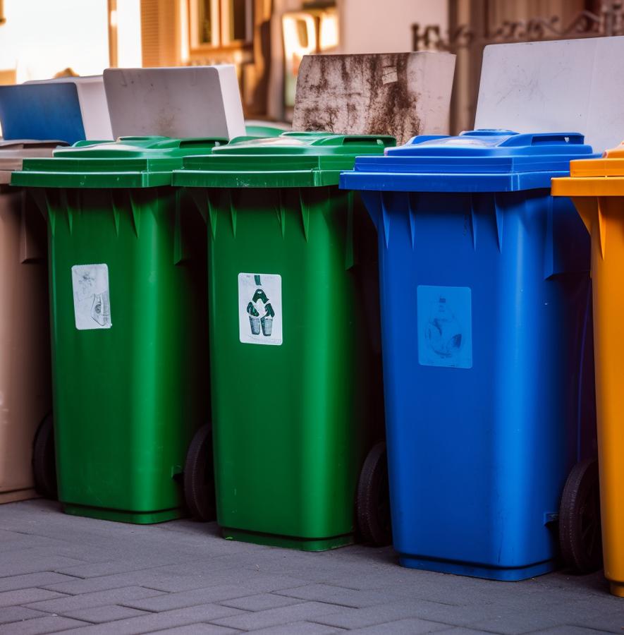 Une rangée de poubelles de recyclage urbain colorées