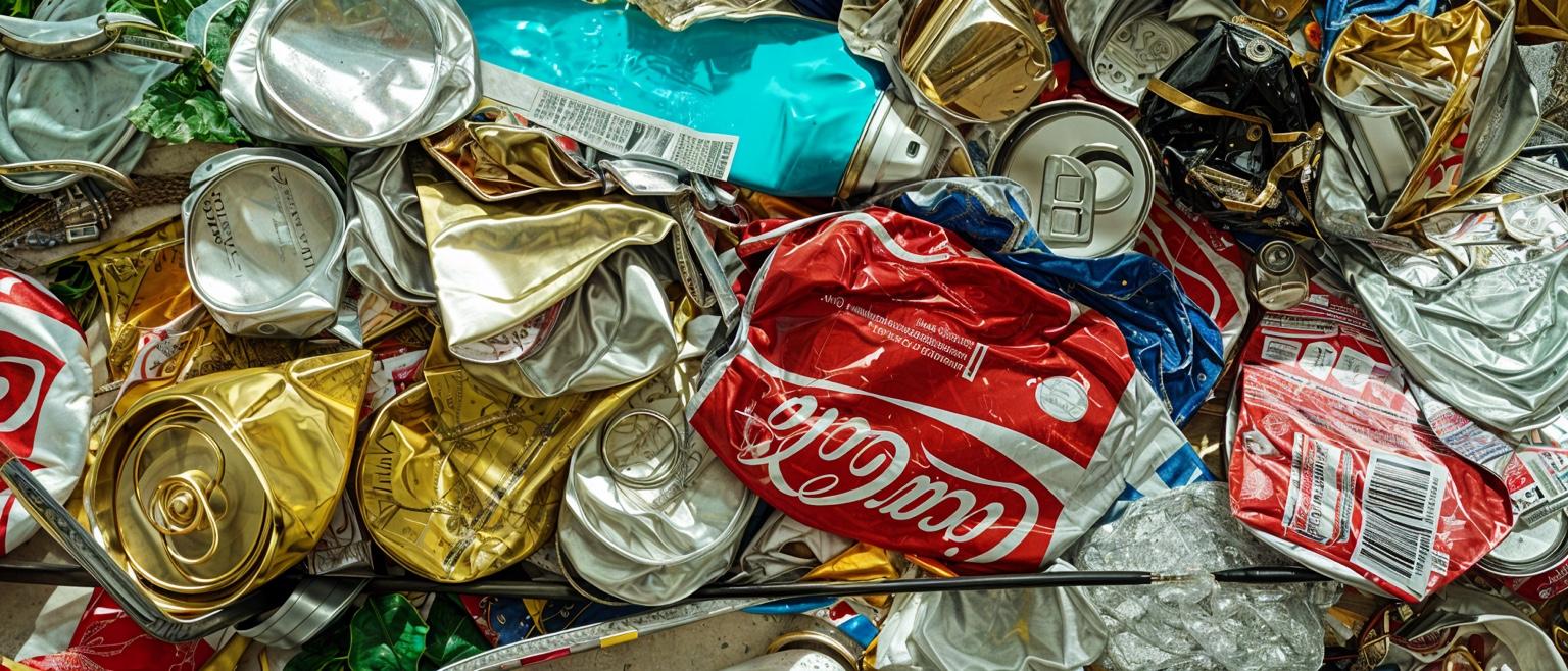 Tas de déchets métalliques et plastiques compactés après recyclage