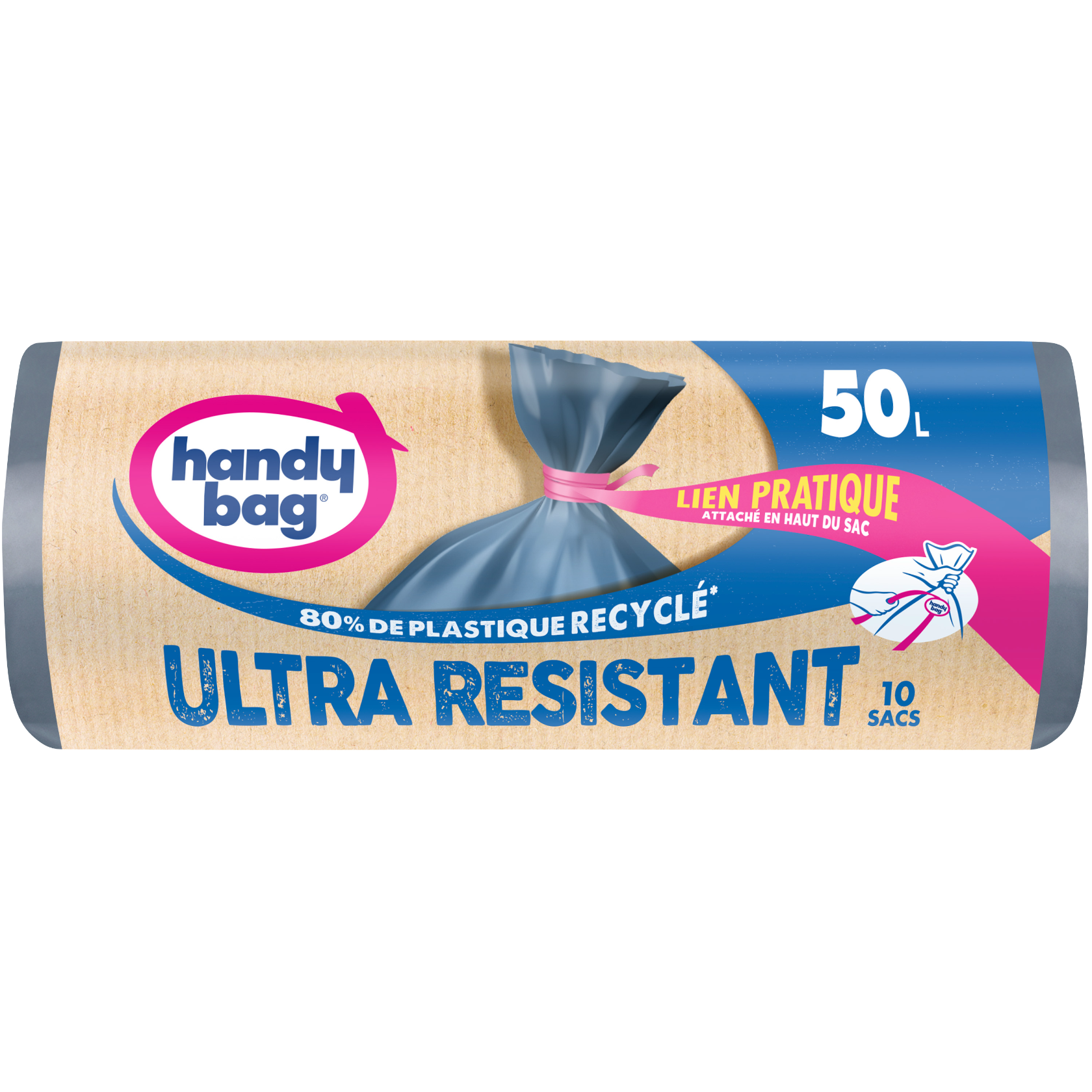 Sacs poubelle Handy Bag Ultra Resistant Lien Pratique 50 litres 10 sacs