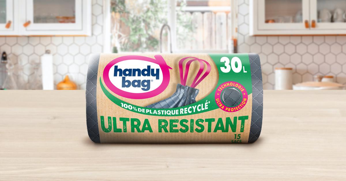 Handy Bag - Sac poubelle fixation élastique résistant et écolo 50l